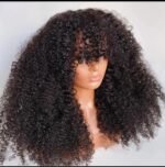 Fluffy Kinky Curly Human Hair Wig with Bangs Glueless  Wig 14inch. 4inch - Image 4