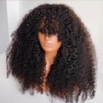 Fluffy Kinky Curly Human Hair Wig with Bangs Glueless  Wig 14inch. 4inch - Image 6