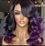 Purple Highlight Lace Front Wigs 13x4 Transparent HD Lace Human Hair Wigs - Image 3