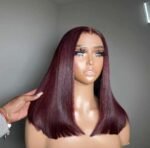 Silky Glueless Dark Burgundy Color 5x5 Bleached Knots Bob Wig Straight Human Hair 200% Density - Image 5