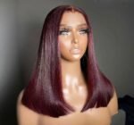 Silky Glueless Dark Burgundy Color 5x5 Bleached Knots Bob Wig Straight Human Hair 200% Density - Image 3