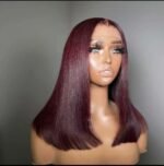 Silky Glueless Dark Burgundy Color 5x5 Bleached Knots Bob Wig Straight Human Hair 200% Density - Image 4
