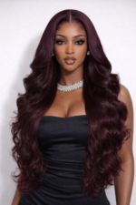 100% Human Hair Black Cherry Bye-Bye Knots 13×4 Lace Glueless Loose Wave Wig