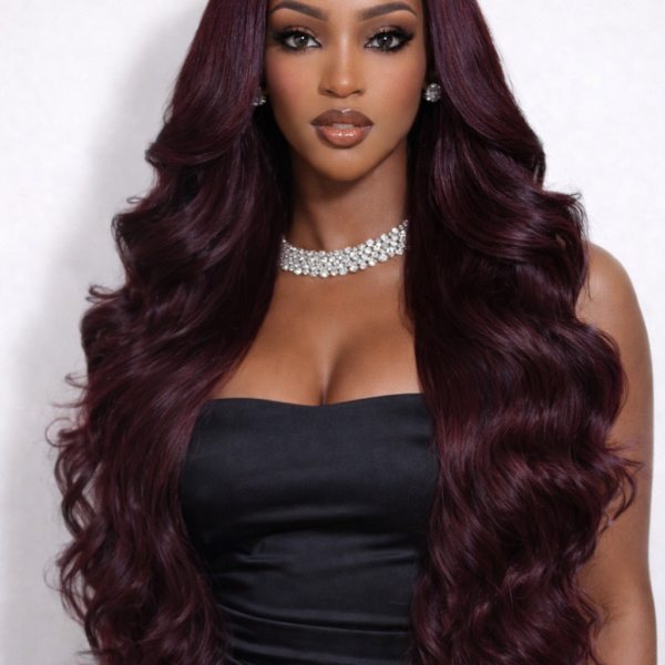 100% Human Hair Black Cherry Bye-Bye Knots 13×4 Lace Glueless Loose Wave Wig