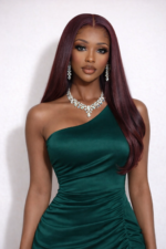 Silky Glueless Dark Burgundy Color 5x5 Bleached Knots Bob Wig Straight Human Hair 200% Density