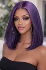 Pre-Plucked Purple Color Straight Lace Front Bob Wig