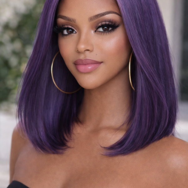Pre-Plucked Purple Color Straight Lace Front Bob Wig