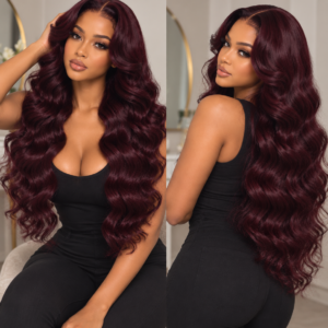 Burgundy Body Wave HD Lace Wig – Long Glueless Human Hair Wig