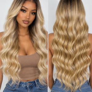 Honey Blonde Balayage Body Wave Wig – Highlighted Human Hair ✨