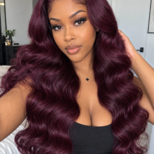 Dark Plum Body Wave Glueless Wig 6×5 – HD Lace & Natural Hairline