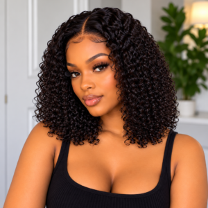 12" Jerry Curly 13×4 Lace Front Wig – Natural Black Human Hair