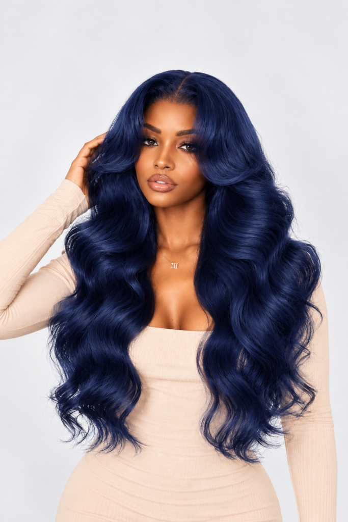 Midnight Blue Body Wave Lace Closure Glueless Wig Human Hair